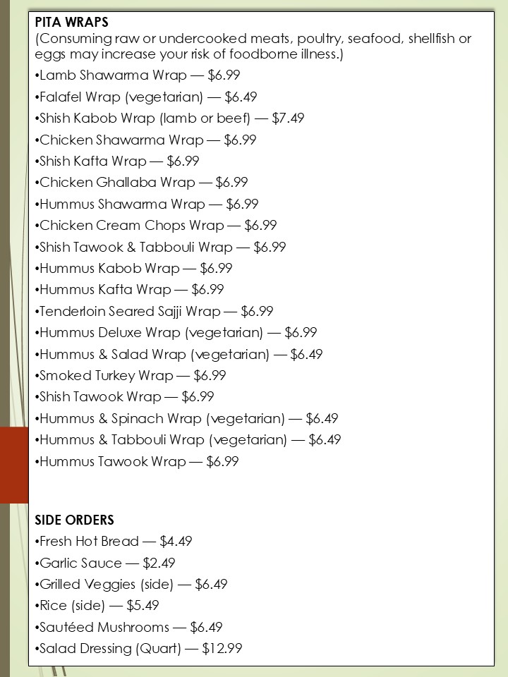 Al Shish Palace Mediterranean Cuisine menu